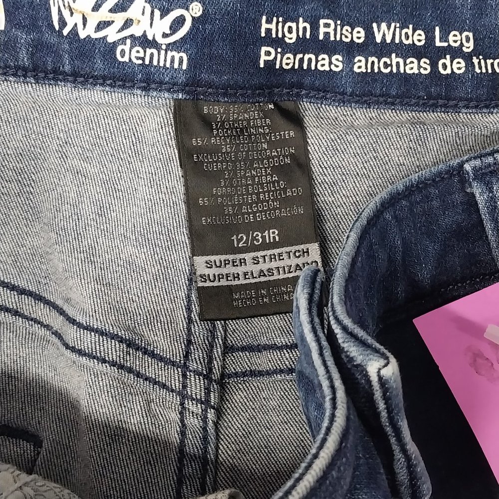2671 Size 12/31 Mossimo High Rise Stretch Upcycled Wide Leg Bell-Bottoms - Picture 4 of 5